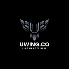 Vector Logo Illustration Letter U Wing Gradient Colorful Style