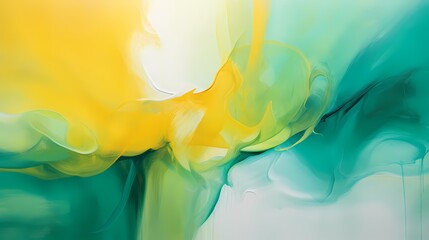 Harmonious blends of jade green and sunflower yellow come together, creating a vibrant and captivating abstract composition