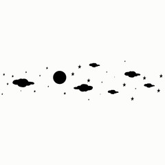 night sky with stars and moon. paper art style. On a white background. Half moon, stars and clouds on dark night sky background.