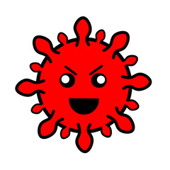 Smiling red Virus Bacteria icon, on white background. Vector Icon