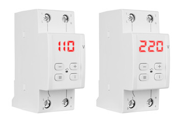 Automatic circuit breakers relay, on a white