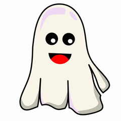 vector illustration of cute kawaii ghost character, on white background. Suitable for Halloween sticker designs