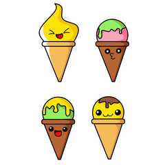 Kawaii cute ice cream icon for summer, parties and more. With black background