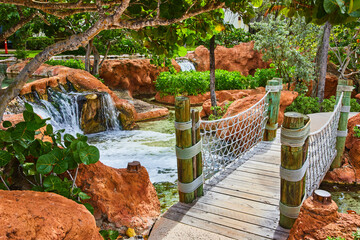 Tropical Garden with Wooden Bridge and Waterfall, Nassau