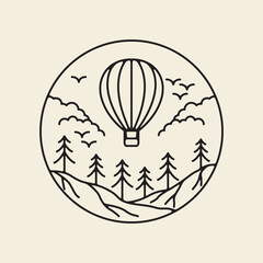 outdoor logo  hot air balloon retro lines  vector icon symbol minimalist design