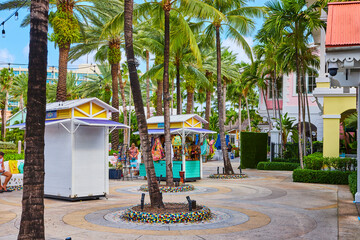 Vibrant Tropical Resort Shopping Area with Palm Trees, Nassau