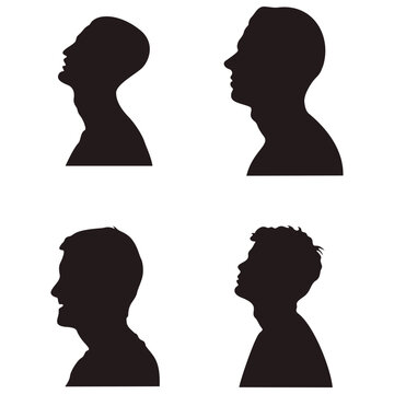 Set of Man Head Silhouette. In Flat Design. Isolated On White Background