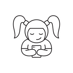 girl  with holding handphone logo  line art  vector icon  minimalist symbol design