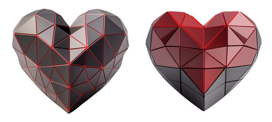 "Geometric Polygonal Hearts in Red and Black