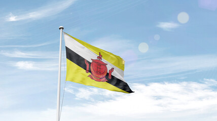 Brunei national flag cloth fabric waving on the sky - Image