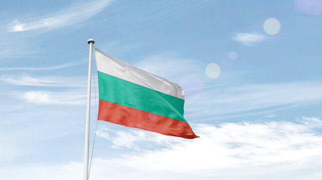Bulgaria national flag cloth fabric waving on the sky - Image