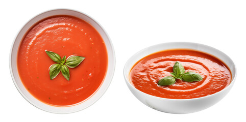 tomato soup, top view, side view