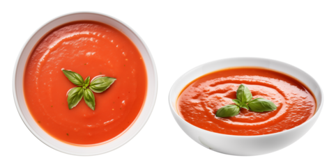 tomato soup, top view, side view