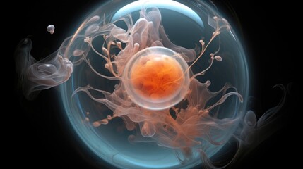 The tiny, spherical blastocyst suspended in a sea of nutrientrich fluid, a crucial milestone in the early development of an embryo.