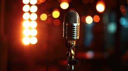 Retro Microphone On Stage With Bokeh Light
