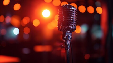 Retro Microphone On Stage With Bokeh Light