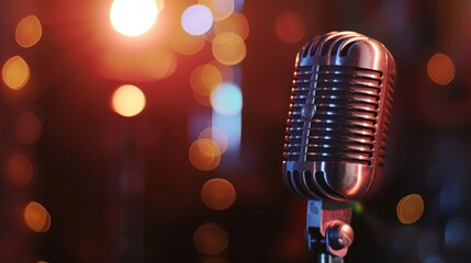 Fototapeta na wymiar Retro Microphone On Stage With Bokeh Light