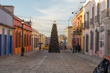 Oaxaca city, Scenic old city streets and colorful colonial buildings in historic city center...