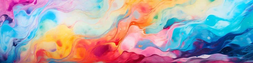 Fotobehang HD close-up unveils a harmonious dance of vivid colors on a textured marble canvas, creating an abstract visual symphony. © Tae-Wan