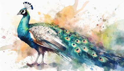 The watercolor of peacock with feathers.