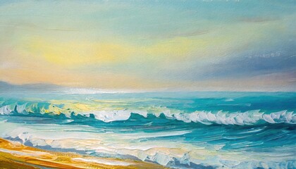 Obraz premium Oil painting view of the sea and mountains.