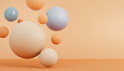 The orange spheres circle an abstract background.