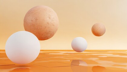 The orange spheres circle an abstract background.