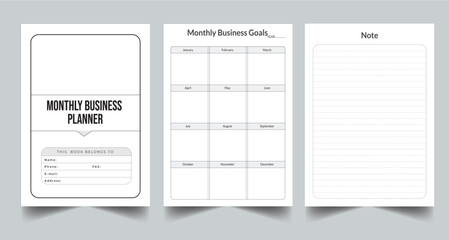 Fototapeta na wymiar Editable Monthly Business Goals Planner Kdp Interior printable template Design.
