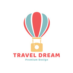 hot air balloon logo  holiday  camera  tourism  vector icon symbol minimalist illustration design