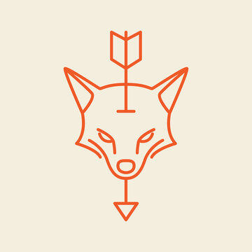 fox head logo  arrow  line art style  vector icon  symbol  minimalist illustration design
