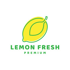 Fresh lemon fruit logo  line art style  vector icon symbol illustration design template