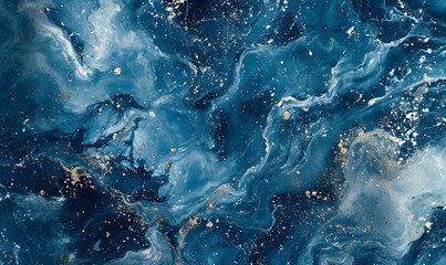 Abstract blue marble texture with silver splashes, Generative AI  - obrazy, fototapety, plakaty