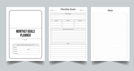 Editable Monthly Goals Planner Kdp Interior printable template Design.