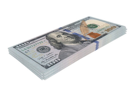US Dollar bills stack on transparency background including clipping path, business and finance