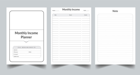 Editable Monthly Income Planner Kdp Interior printable template Design.