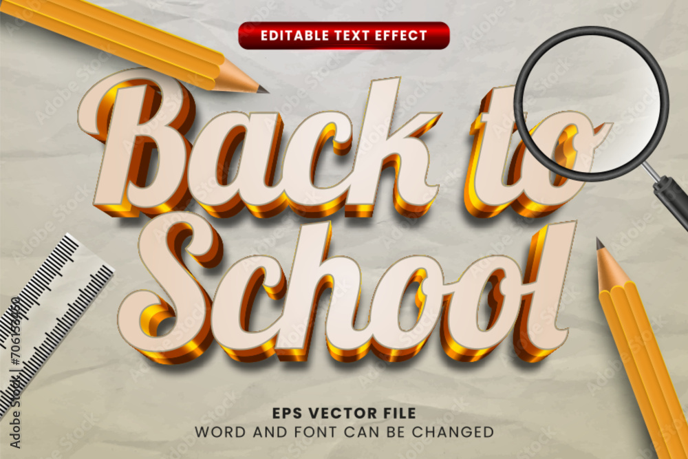 Poster back to school 3d text effect. school life text style with crumpled paper texture background