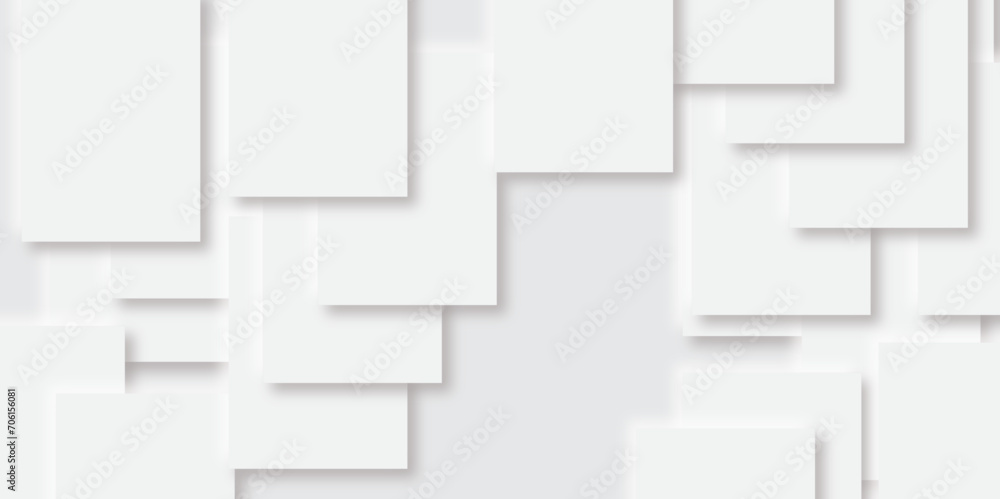 Poster geometric abstract background with paper squares in bright light with soft shadows as pattern, top v