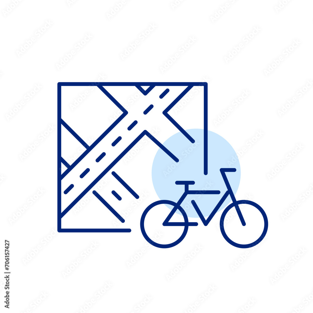 Poster bicycle renting app. map showing location. pixel perfect, editable stroke icon