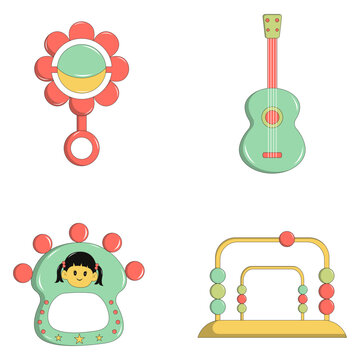 Collection of Children's Toy Illustration. In Flat Cartoon Style.