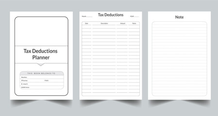 Editable Tax Deductions Planner Kdp Interior printable template Design.