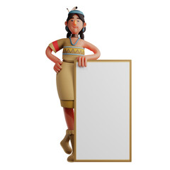 3D illustration. 3D Cartoon Illustration of Indian Girl standing near the blackboard. with a beautiful pose with her hands on her waist. show a sweet smile. 3D Cartoon Character