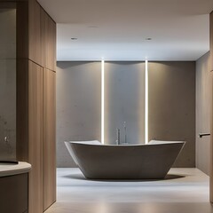 Fototapeta na wymiar A serene and minimalist spa bathroom with a tub and lighting4