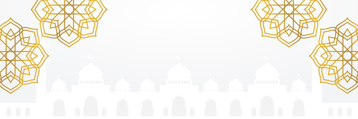Islamic background, with beautiful mandala ornaments and mosque silhouettes. vector template for banner, greeting card for Islamic holidays, eid al-fitr, ramadan, eid al-adha