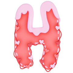 Sweet valentine's day alphabet H with decoration on transparent background , 3D Rendering