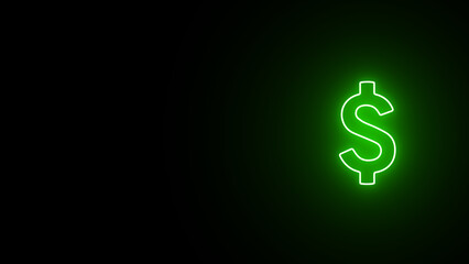 Neon glowing dollar icon. Dollar neon sign. 3D Dollar icon. Illustration of a neon dollar sign isolated on a black background.