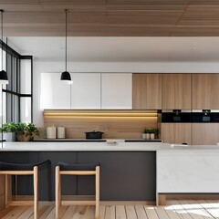 A Scandinavian-inspired kitchen with light wood cabinets, clean lines, and minimalist decor4