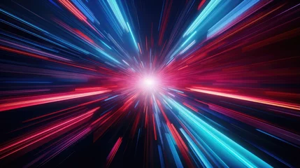 Foto auf Leinwand futuristic light ray acceleration - radiant speed lines in blue and pink neon, perfect for abstract backgrounds and sci-fi imagery © StraSyP BG