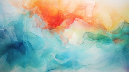 serene watercolor swirls of aqua and sunset hues - tranquil abstract for calming backgrounds and peaceful wall art - obrazy, fototapety, plakaty