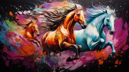 galloping horses in a whirlwind of colors - striking abstract equestrian art for contemporary interior design and horse lovers - obrazy, fototapety, plakaty