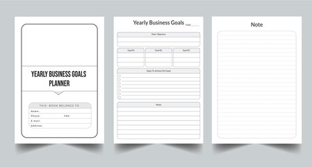 Editable Yearly Business Goals Planner Kdp Interior printable template Design.